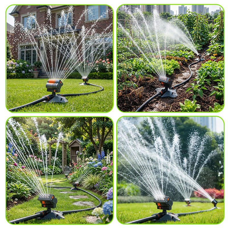 Oscillating lawn sprinkler with 16 turbine nozzles