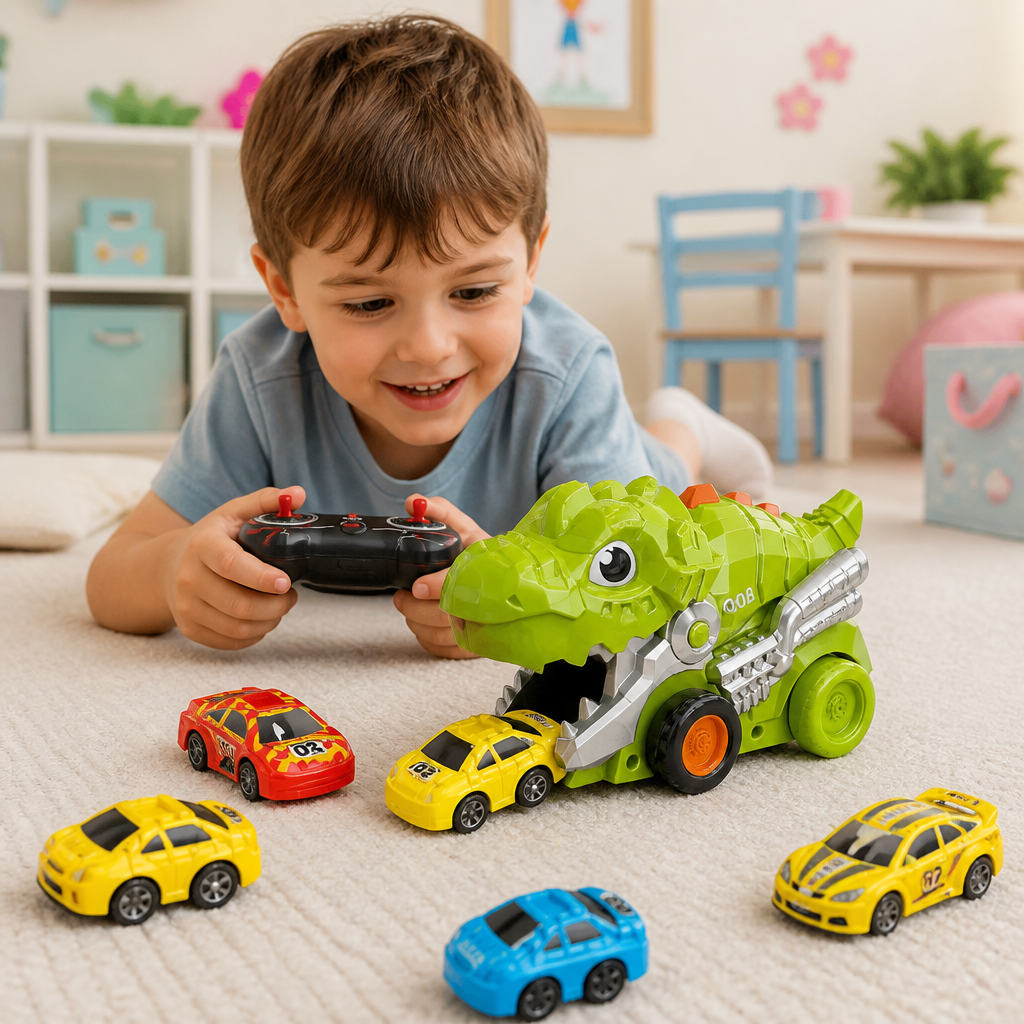 Ferngesteuerter Dinosaurier-Truck mit Auto-Schluckfunktion