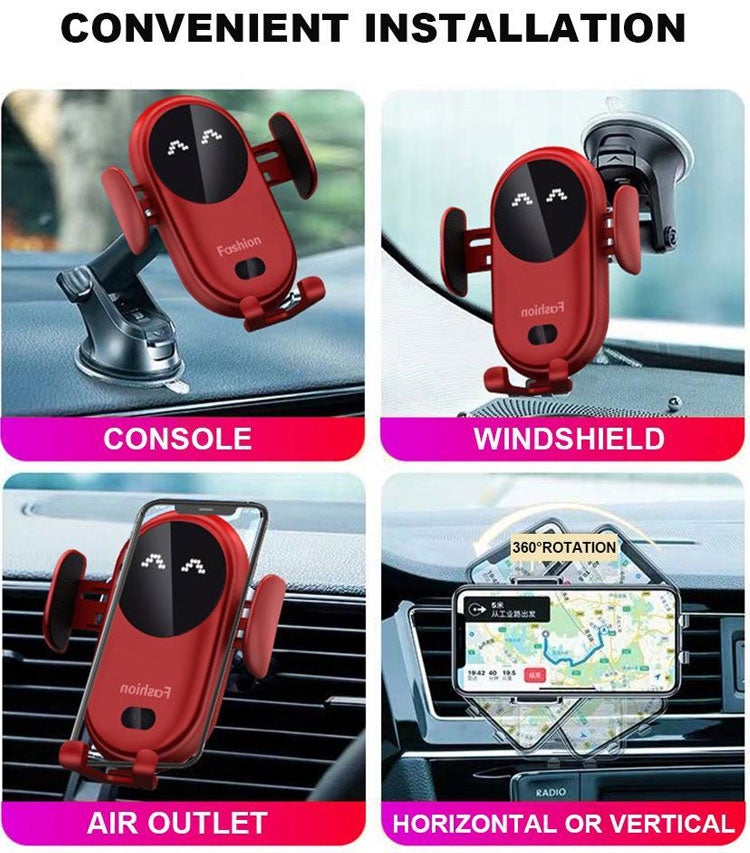 Wireless car charger with automatic phone holder