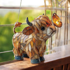 Fensterbild Highland-Kuh im Bleiglas-Stil mit Kette