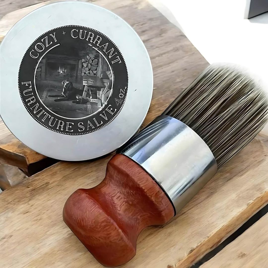 Leather care set with balm and application brush for furniture