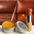 Leather care set with balm and application brush for furniture