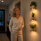 LED-Wandregal schwebend mit Goldfinish