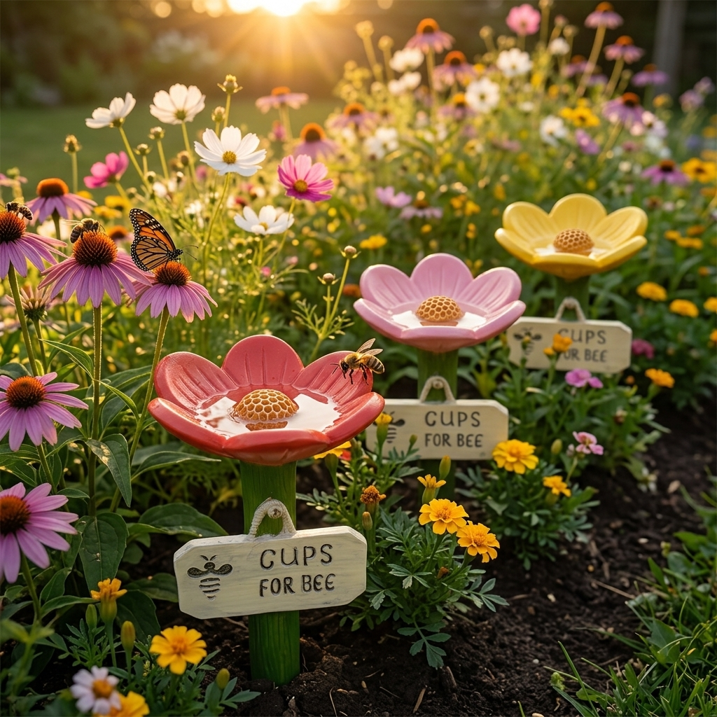 Blumen-Tränke für Bienen und Schmetterlinge – Handbemalte Gartendeko