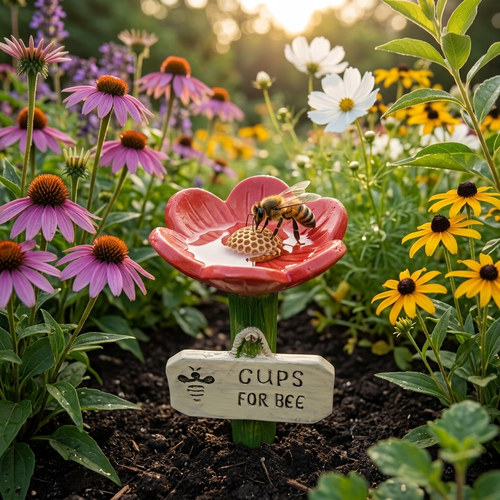Blumen-Tränke für Bienen und Schmetterlinge – Handbemalte Gartendeko