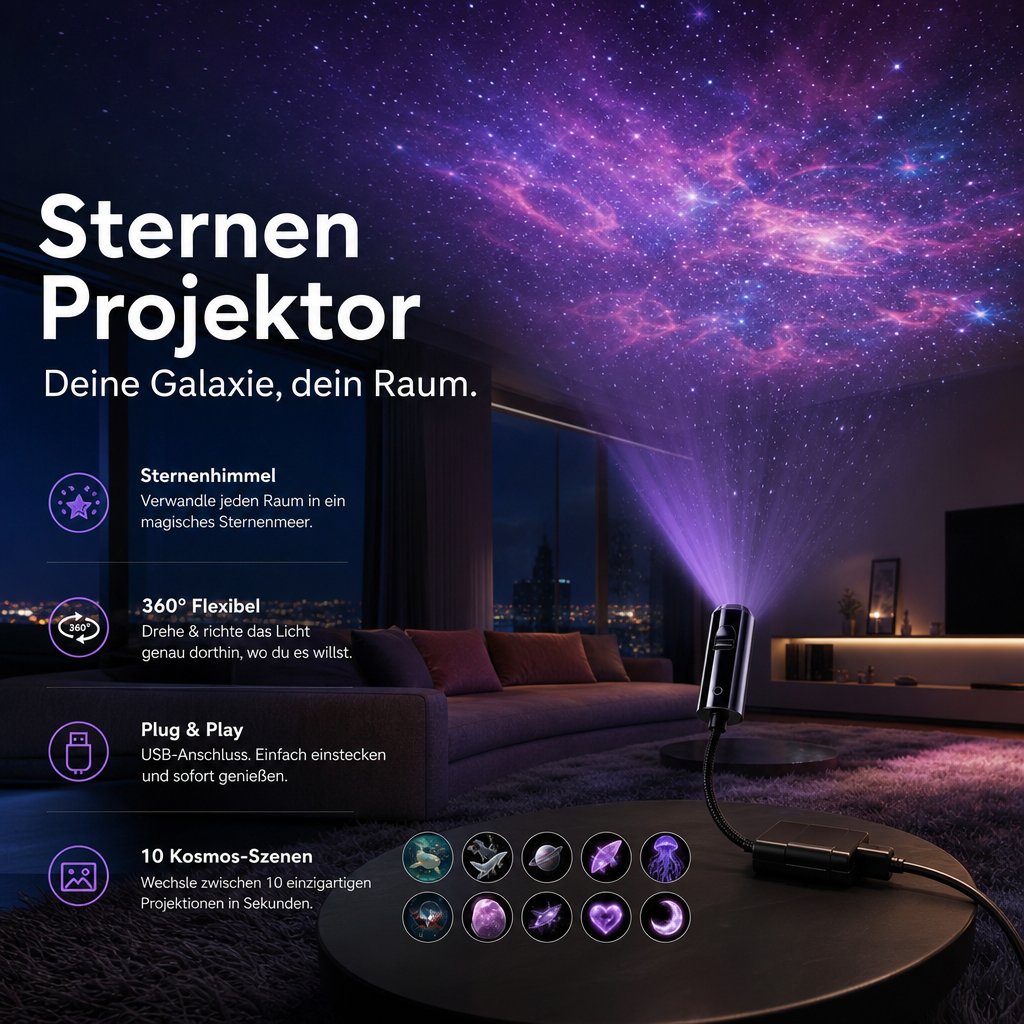 LED star projector with 10 projection inserts
