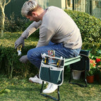Garden knee pad with tool pockets and seat function
