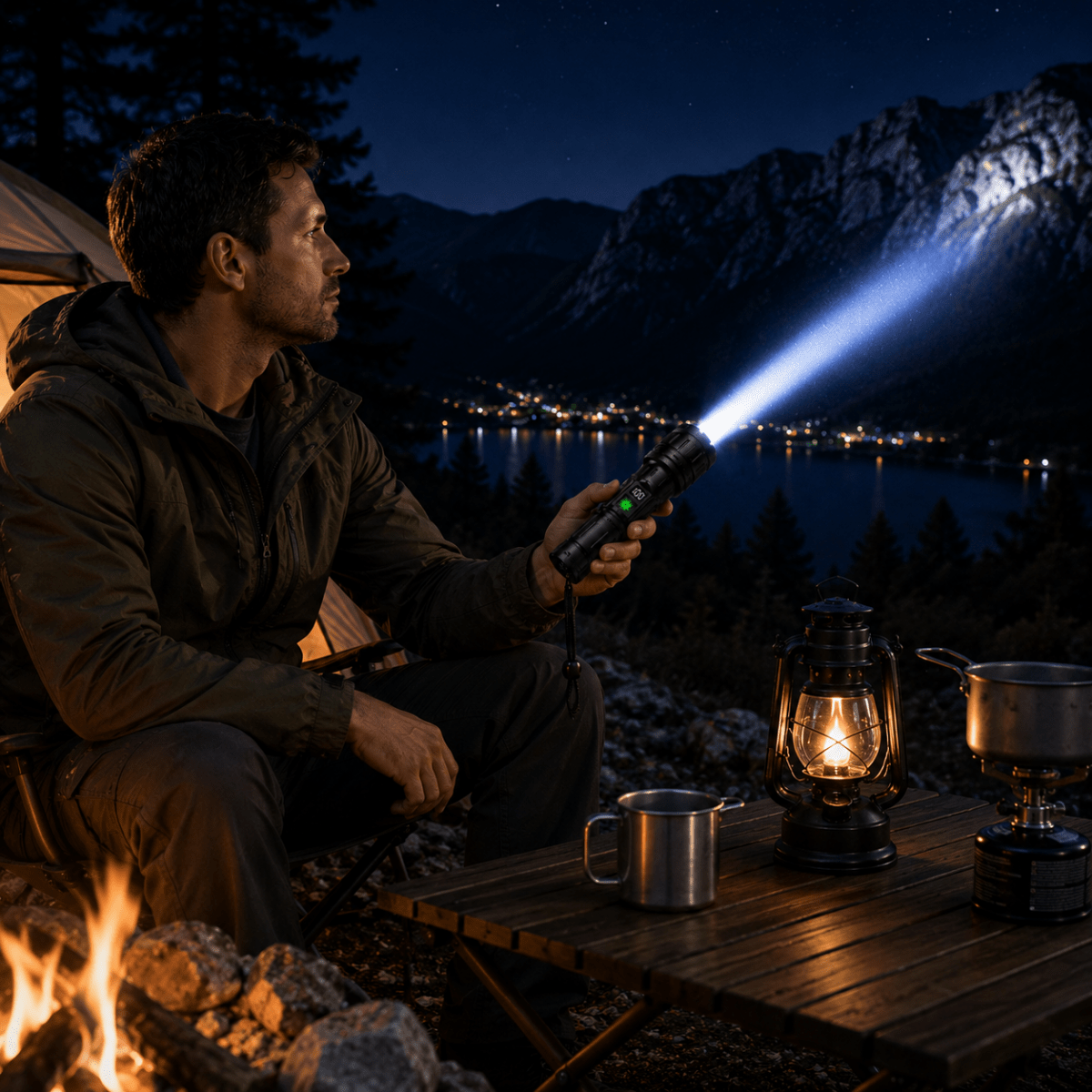LED-Taschenlampe mit Digitalanzeige für Outdoor und Camping