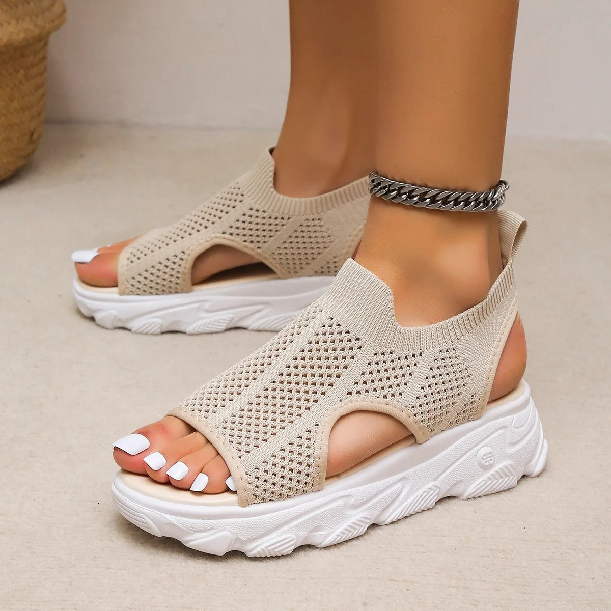 Strick-Sandalen Damen – Atmungsaktiv mit weicher Sohle