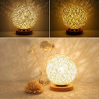 Tischlampe Rattan Kugel 30 cm mit Dimmfunktion