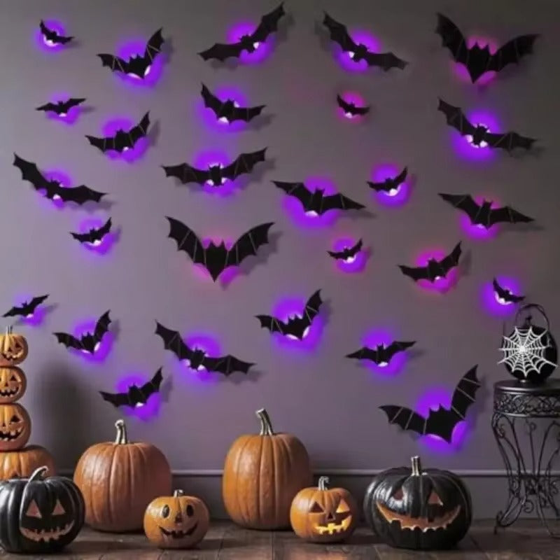 LED Fledermaus Deko 12-teilig mit 3D-Effekt