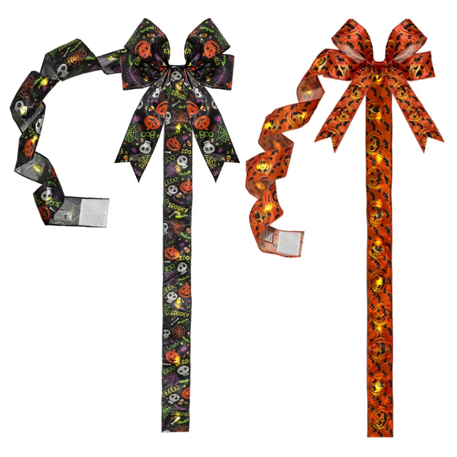 Leuchtende Halloween-Türschleife mit Kürbismotiv