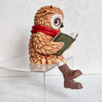 Owl edge-sitter figurine with book, glasses and scarf – 15 cm
