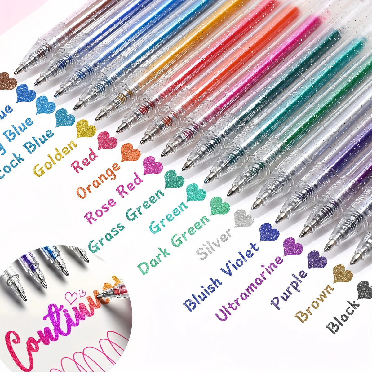 Glitter gel pen set with 1.0-mm ballpoint tip - 8 to 48 colors