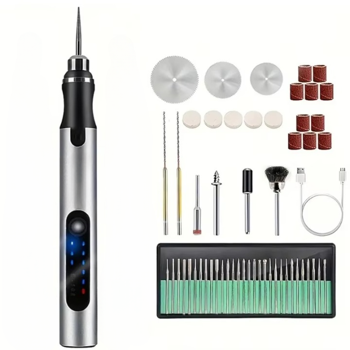 Elektrischer Gravierstift mit Akku, 3 Stufen bis 18.000 U/min, USB-C, Aluminium