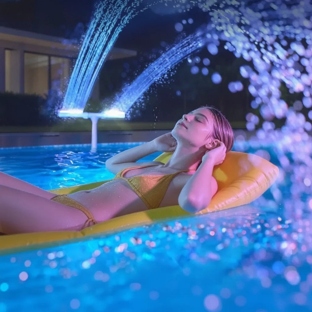 Solar Pool Fountain with RGB LED Light – Double Arch, Remote Control