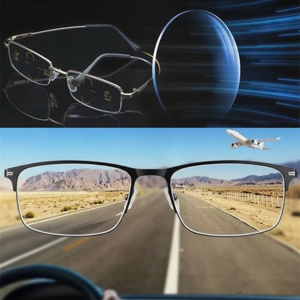 Progressive varifocal glasses with automatic adjustment