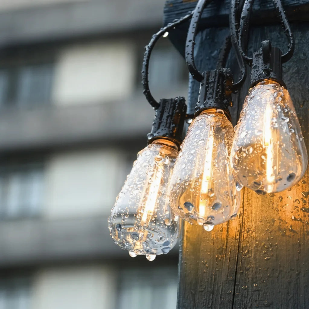 Weatherproof LED string lights with Edison bulbs