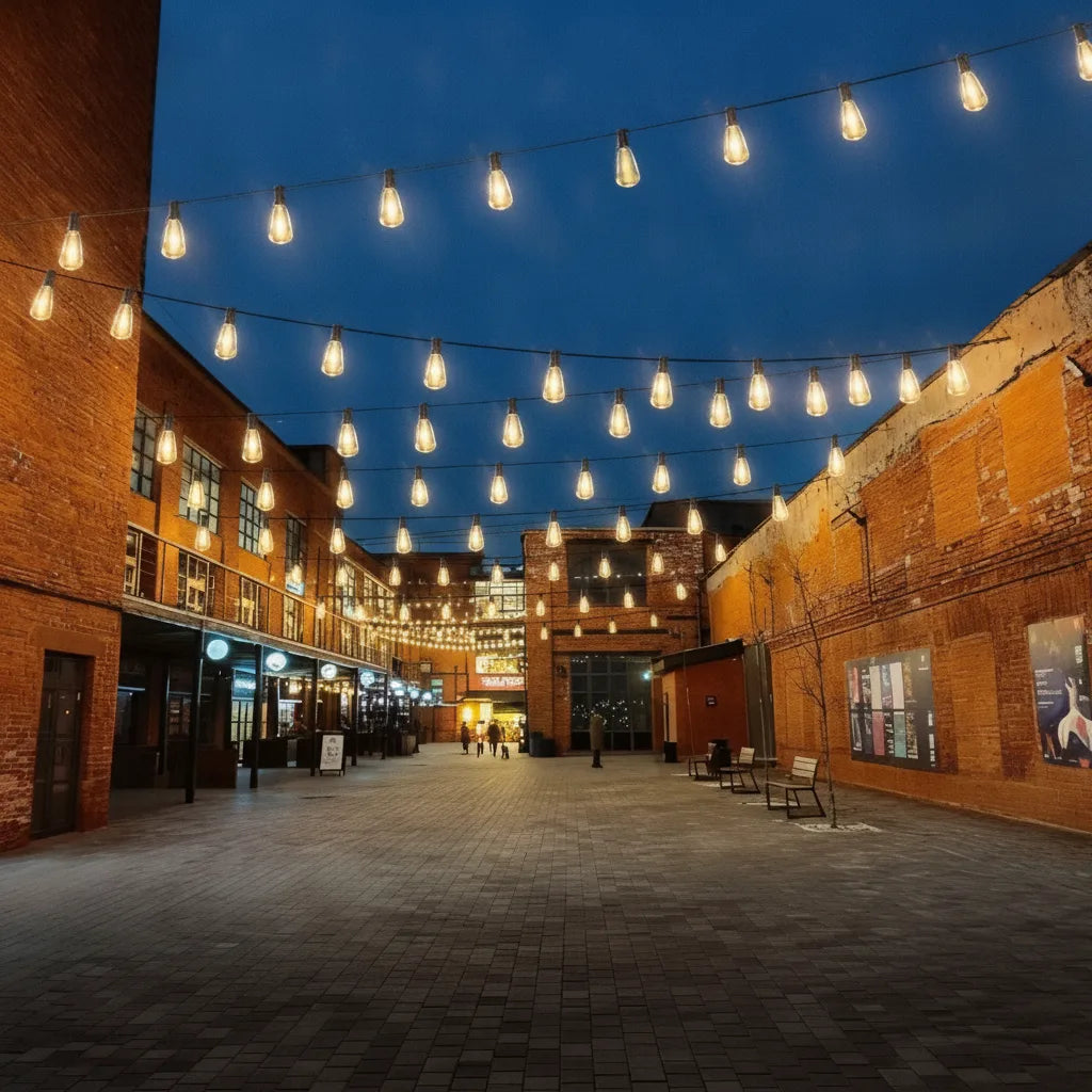 Weatherproof LED string lights with Edison bulbs