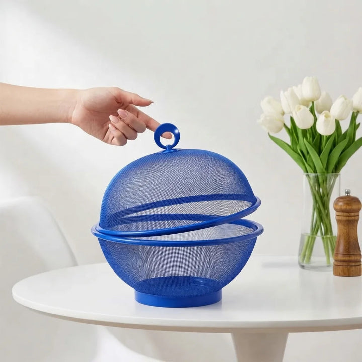 Fruit bowl with mesh lid and straining function, approx. 28 cm, steel mesh