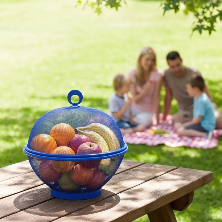 Fruit bowl with mesh lid and straining function, approx. 28 cm, steel mesh