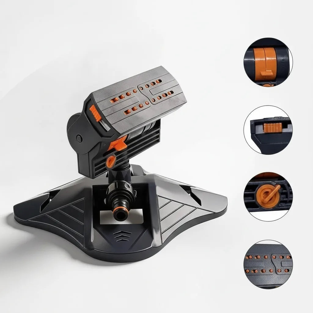 Oscillating lawn sprinkler with 16 turbine nozzles