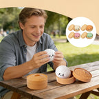 Dumpling Squeeze Toy with Face in Steamer Basket