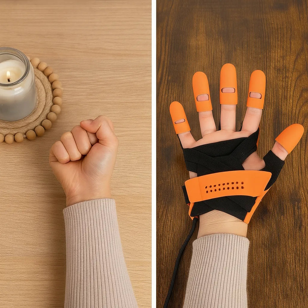 Handtrainer-Handschuh mit automatischer Fingerübung