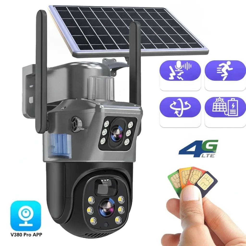 Solar-Überwachungskamera mit Doppellinse und 360° PTZ