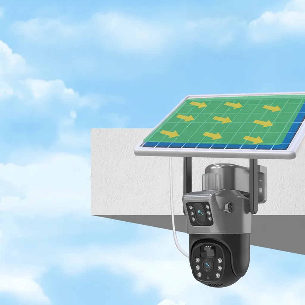Solar-Überwachungskamera mit Doppellinse und 360° PTZ