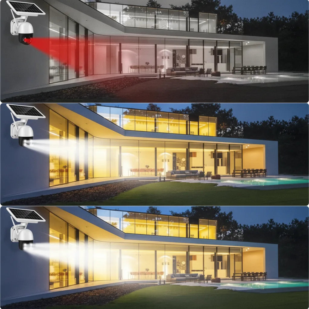 Solar-Überwachungskamera mit Doppellinse und 360° PTZ