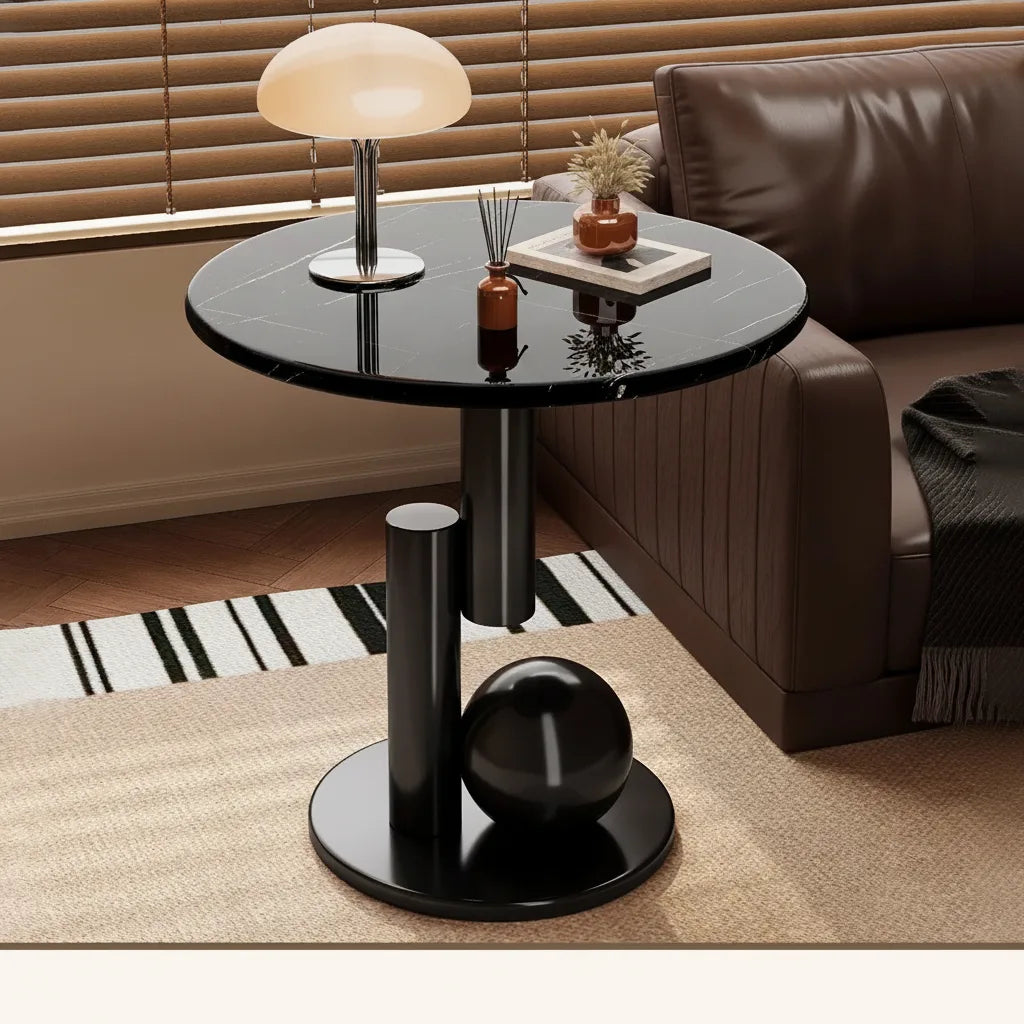 Runder Beistelltisch mit Marmor-Optik Tischplatte