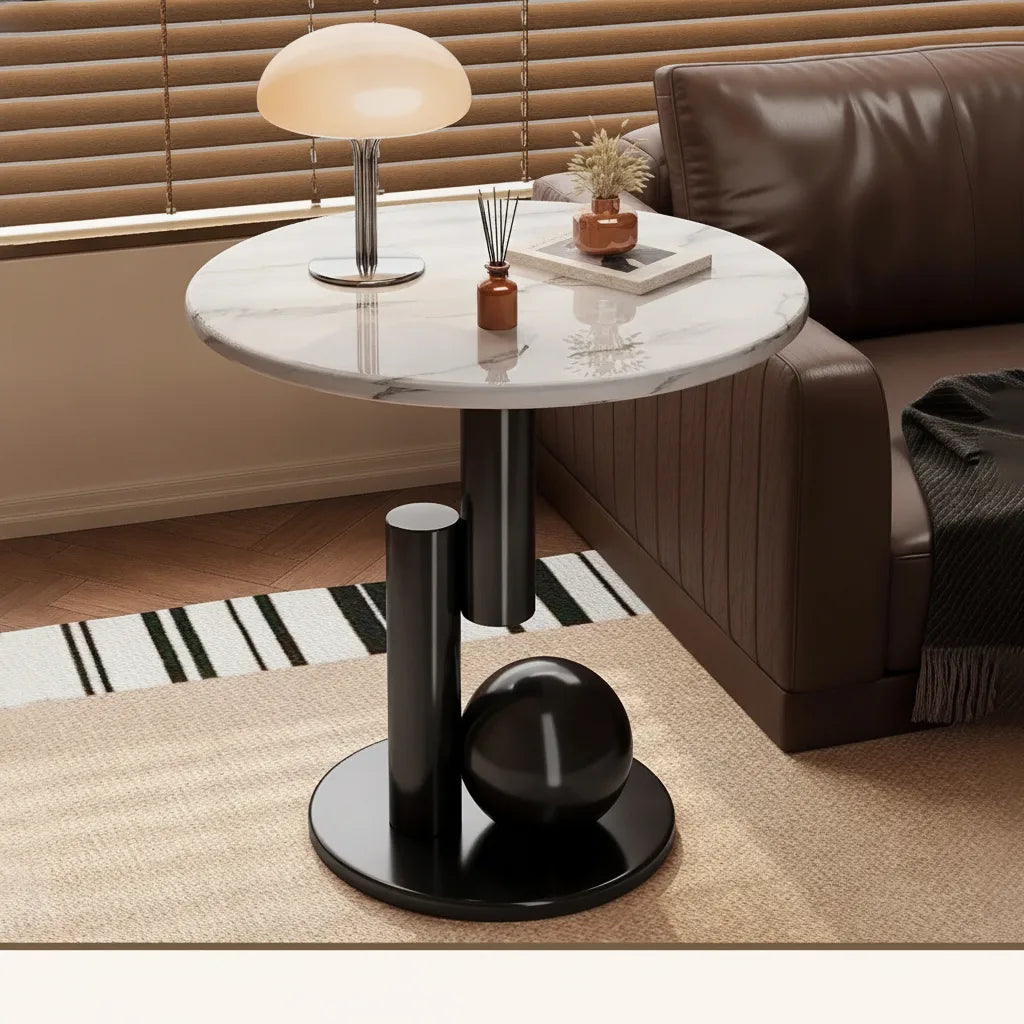Runder Beistelltisch mit Marmor-Optik Tischplatte