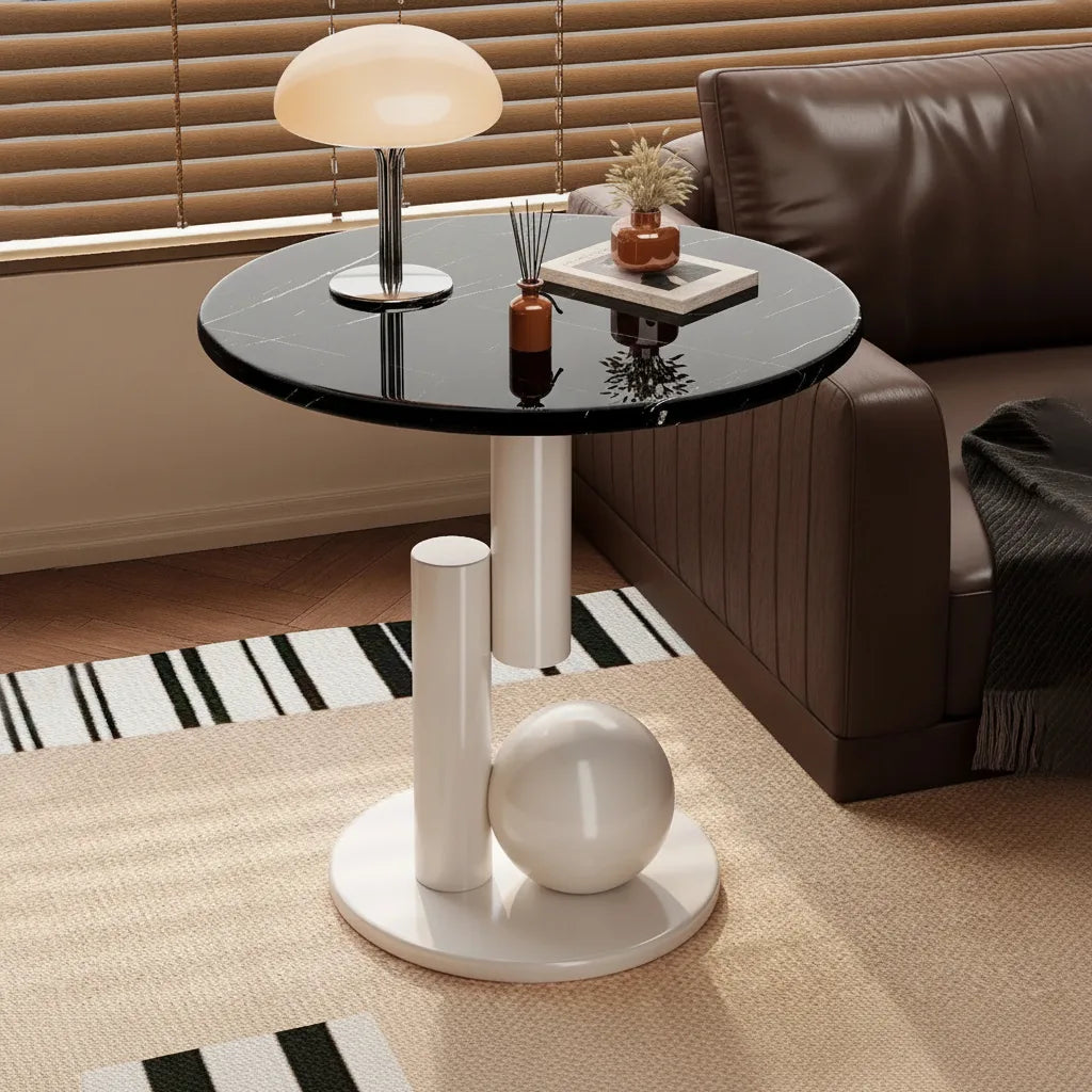 Runder Beistelltisch mit Marmor-Optik Tischplatte