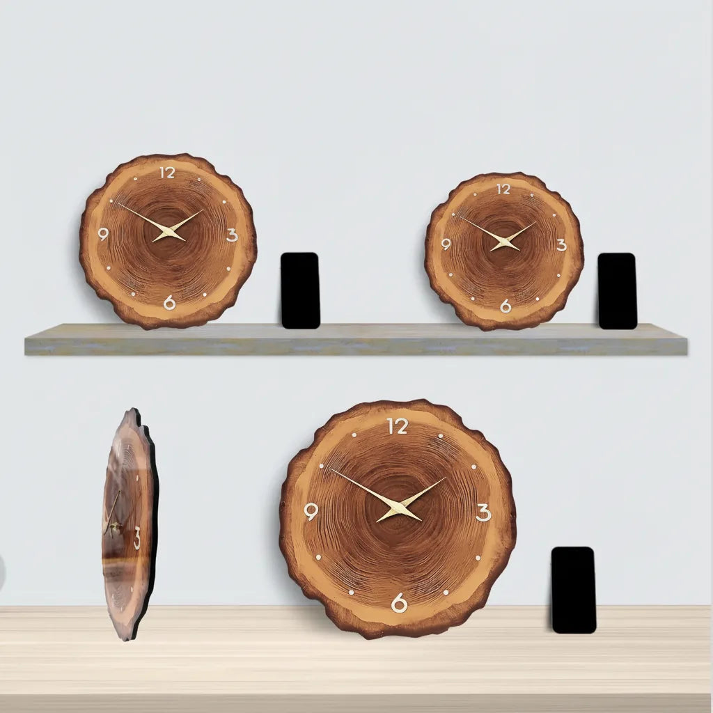 Wanduhr im Baumscheiben-Design mit lautlosem Uhrwerk