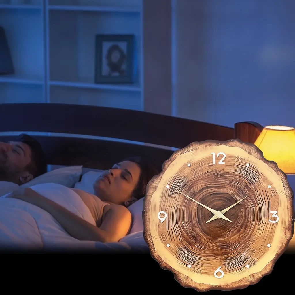 Wanduhr im Baumscheiben-Design mit lautlosem Uhrwerk