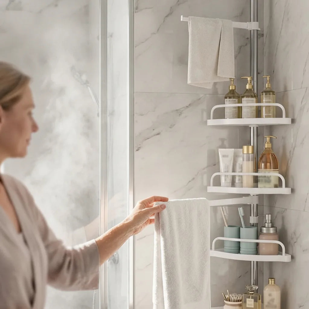 Teleskop-Eckregal für die Dusche mit 4 Ablagen