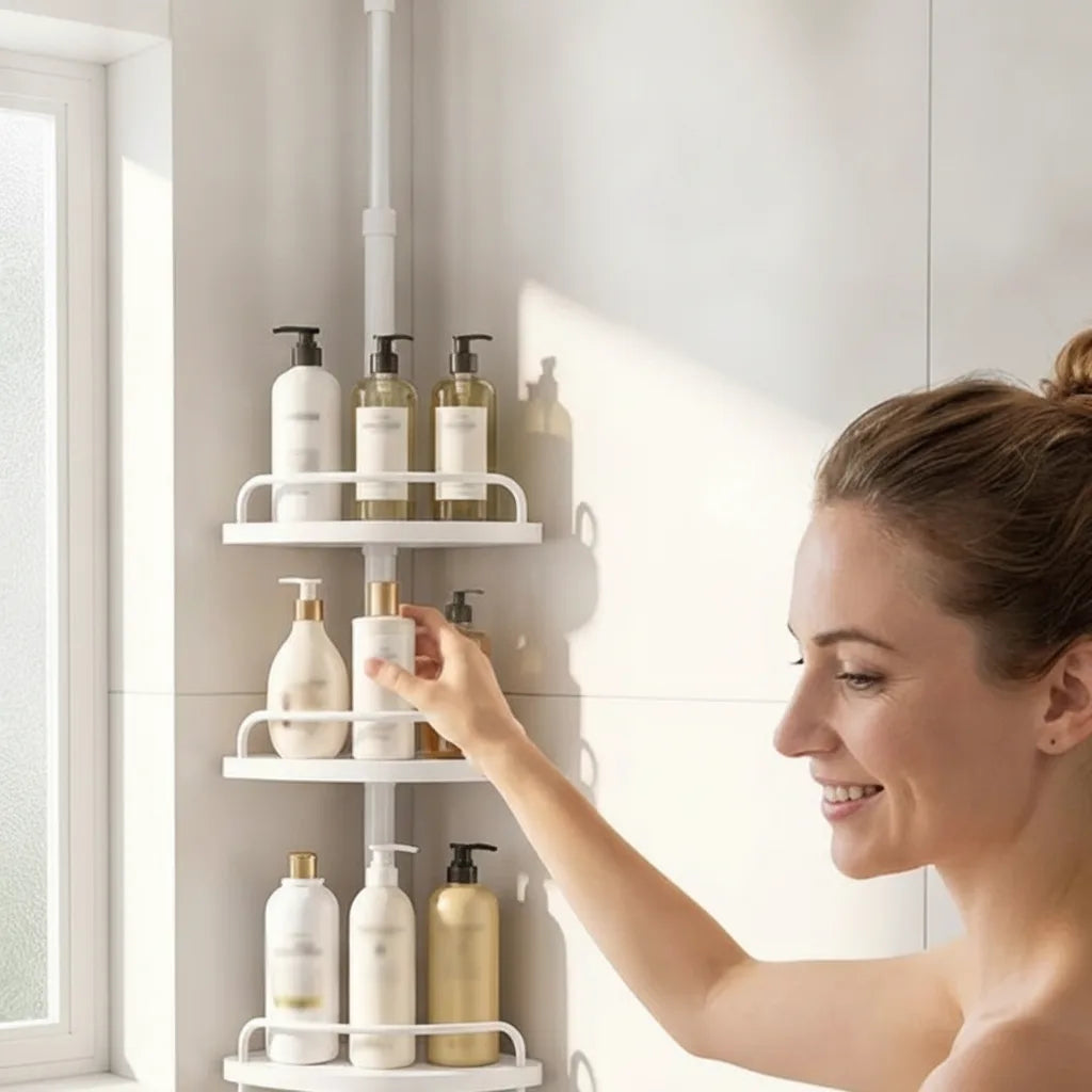 Teleskop-Eckregal für die Dusche mit 4 Ablagen