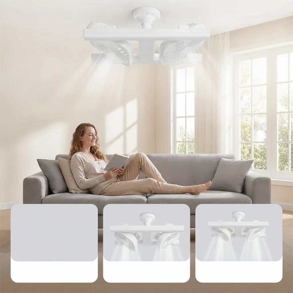Deckenventilator mit LED-Licht und verstellbaren Doppelköpfen