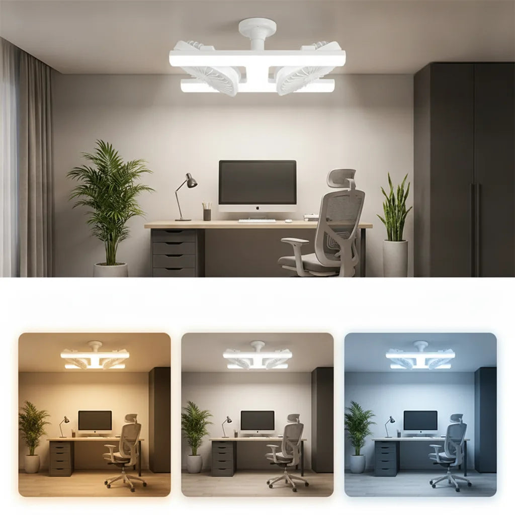 Deckenventilator mit LED-Licht und verstellbaren Doppelköpfen