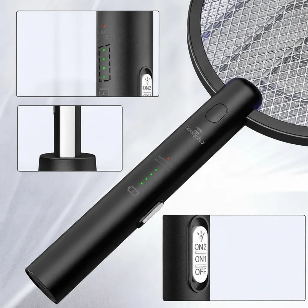 Elektrische Mückenklatsche 3-in-1 mit UV-Licht und Ladestation