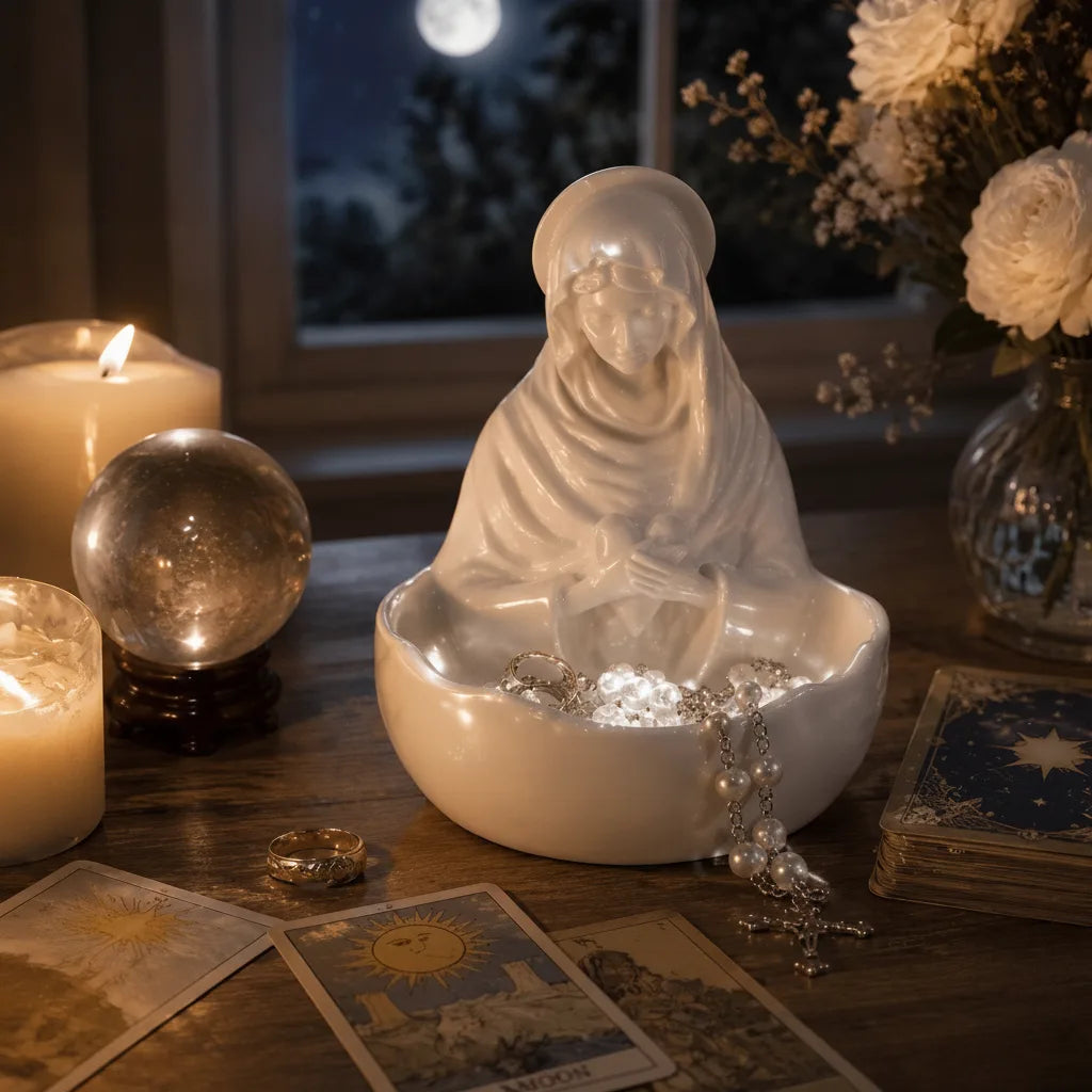 Schmuckschale Madonna Figur aus Harz – Weiß