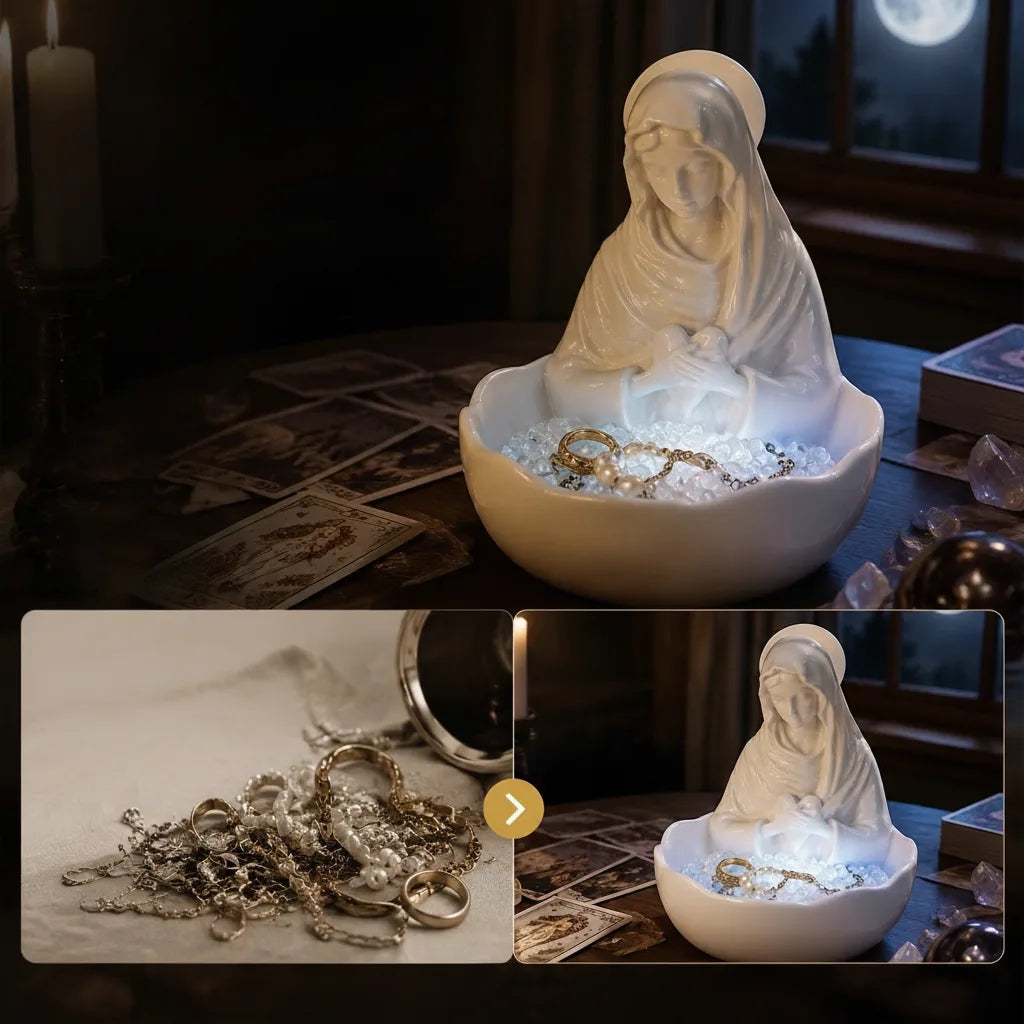 Schmuckschale Madonna Figur aus Harz – Weiß