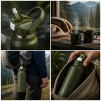 Thermoskanne mit integriertem Strohhalm aus Edelstahl