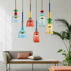 Bunte Pendelleuchte mit Glasschirm – höhenverstellbar für Wohn- & Esszimmer