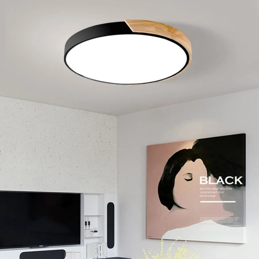 LED-Deckenleuchte Holz rund – Skandinavisches Design