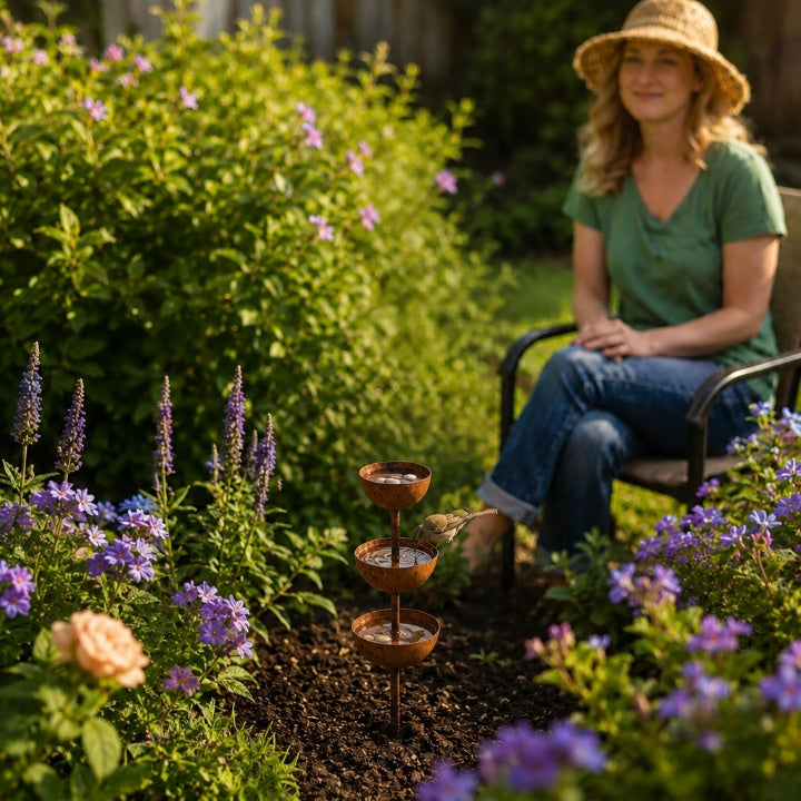 3-stage metal rain catcher for garden