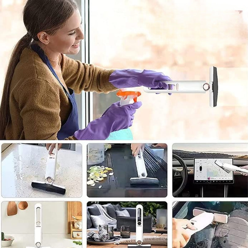 Compact floor mop with spray function and washable pads