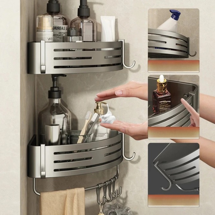 Duscheckregal 2er-Set – Bohrlochfreie Wandmontage mit Haken