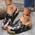 Orthopedic women's sandals with floral pattern